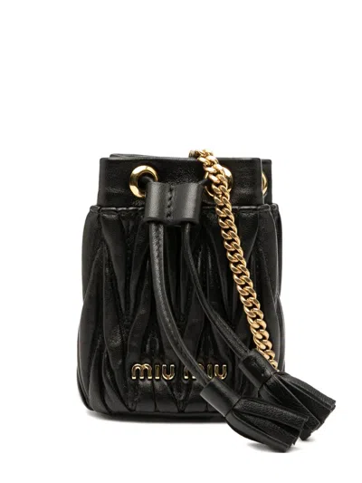 Pre-owned Miu Miu 2000-2025 Mini Matelasse Nappa Bucket Bag In Black