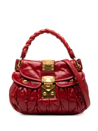 Pre-owned Miu Miu 2000-2010 Matelasse Nappa Coffer Satchel In Red