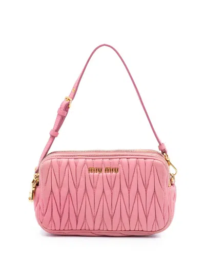 Pre-owned Miu Miu 2000-2010 Nappa Matelasse Double Zip Handbag In Pink