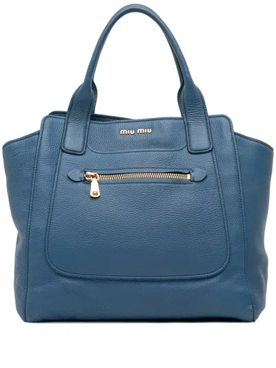 Pre-owned Miu Miu 2000-2015 Vitello Daino Tote Bag In Blue