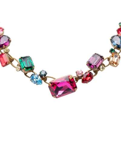 Pre-owned Miu Miu 2000-2020 Gold Plated Strass Stone And Leather Choker Necklace Costume Necklace