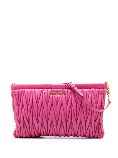 Pre-owned Miu Miu 2000-2025 Matelasse Nappa Frame Clutch With Strap Crossbody Bag In Pink