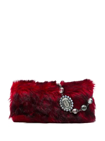 Pre-owned Miu Miu 2000-2026 Faux Fur Crystal Flap Satchel In Red
