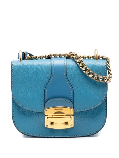 Pre-owned Miu Miu 2000-2026 Goatskin Madras Crossbody Bag In Blue