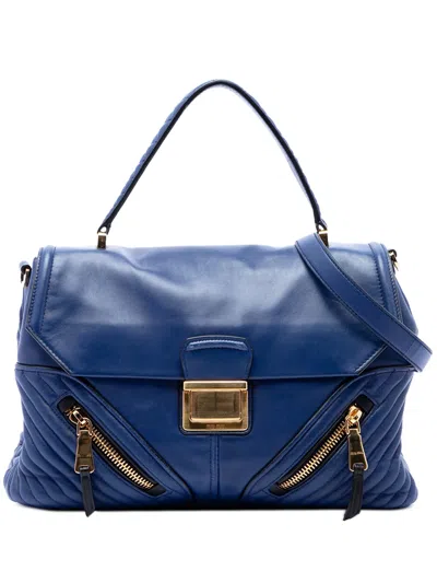 Pre-owned Miu Miu 2000-2026 Quilted Nappa Biker Top Handle Bag Satchel In Blue