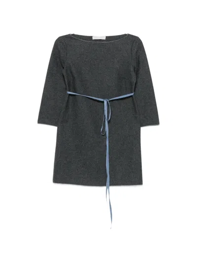 Pre-owned Miu Miu 2000s Belted Boat-neck Mini Dress In Grey