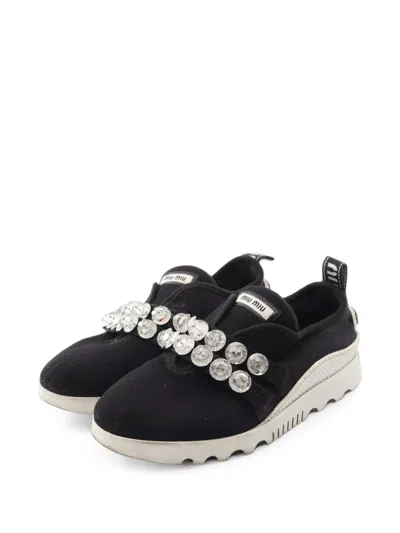 Pre-owned Miu Miu 2000s Bijou Slip-on Sneakers In Black