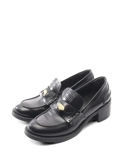 Pre-owned Miu Miu 2000s Brushed Leather Loafers In Black