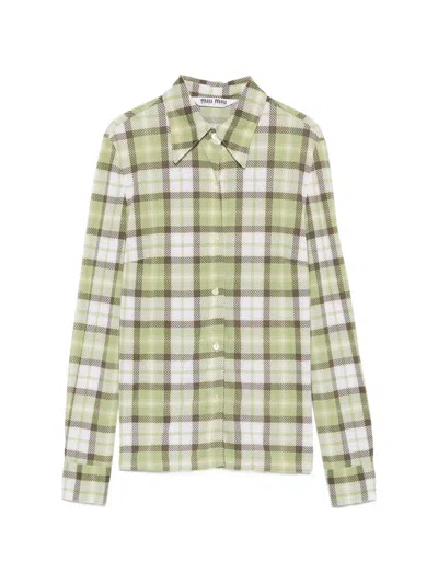 Pre-owned Miu Miu 2000s Check-print Shirt In Green
