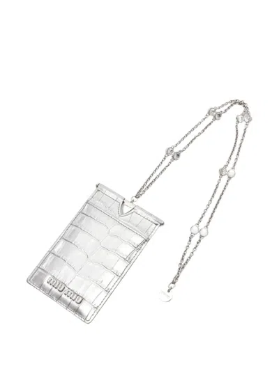 Pre-owned Miu Miu 2000s Croc-embossed Cardholder In Silver