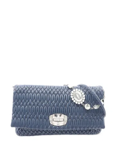 Pre-owned Miu Miu 2000s Crystal Matelassé Shoulder Bag In ブルー