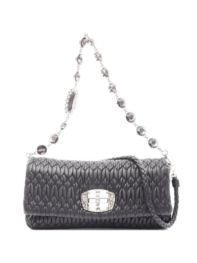 Pre-owned Miu Miu 2000s Crystal-embellished Matelassé Shoulder Bag In Black