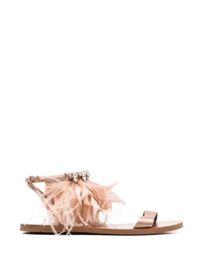 Pre-owned Miu Miu 2000s Crystal-embellishment Sandals In Neutrals