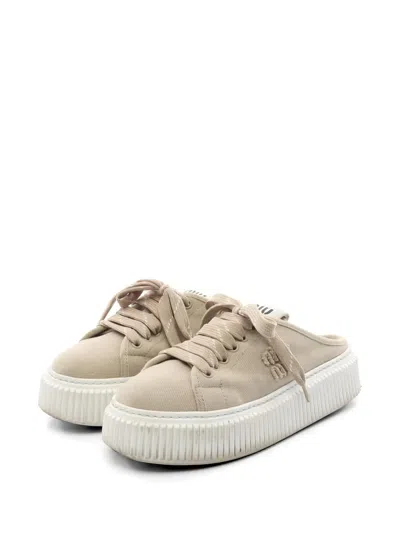 Pre-owned Miu Miu 2000s Denim Slip-on Sneakers In Neutral