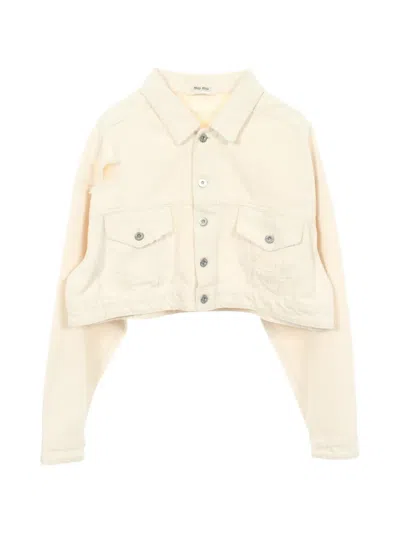 Pre-owned Miu Miu 2000s Distressed Denim Jacket In Neutral