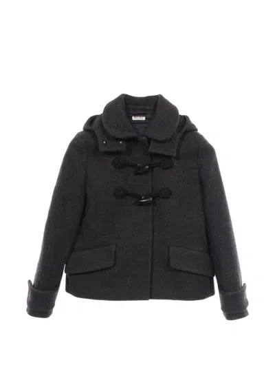 Pre-owned Miu Miu 2000s Hooded Duffle Coat In Grey