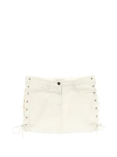 Pre-owned Miu Miu 2000s Lace-up Denim Mini Skirt In Neutral