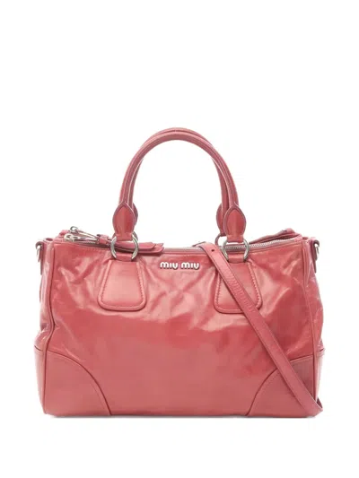 Pre-owned Miu Miu 2000s Leather Tote Bag In Red