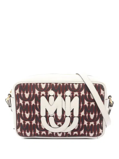 Pre-owned Miu Miu 2000s Logo Jacquard Shoulder Bag In White