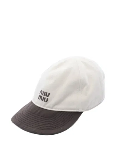 Pre-owned Miu Miu 2000s Logo-embroidered Cotton Baseball Cap In Neutral