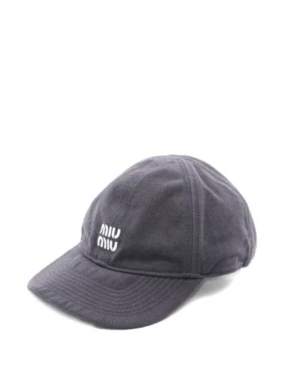 Pre-owned Miu Miu 2000s Logo-embroidered Cotton Cap In Blue