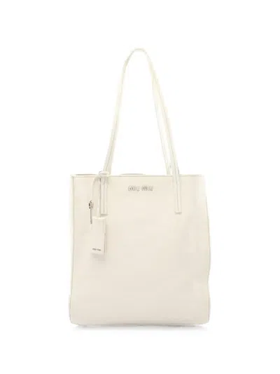 Pre-owned Miu Miu 2000s Logo-plaque Tote Bag In Neutral