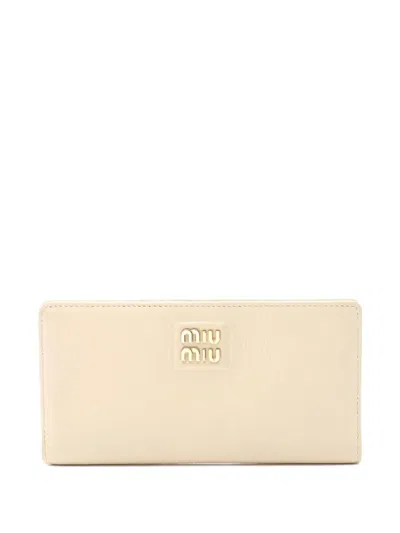 Pre-owned Miu Miu 2000s Madras Bi-fold Leather Wallet In Neutral