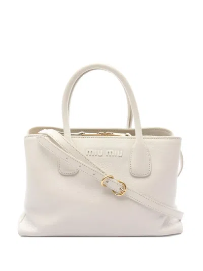 Pre-owned Miu Miu 2000s Madras Leather Handbag In White