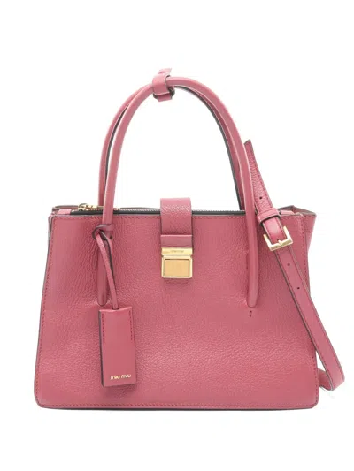 Pre-owned Miu Miu 2000s Madras Leather Tote Bag In Pink