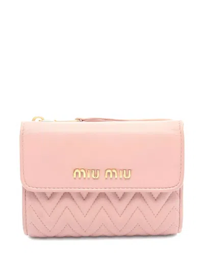 Pre-owned Miu Miu 2000s Matelassé Bi-fold Wallet In Pink