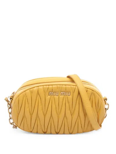 Pre-owned Miu Miu 2000s Matelassé Chain Shoulder Bag In Yellow