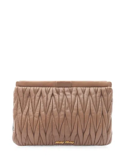 Pre-owned Miu Miu 2000s Matelassé Clutch Bag In Grey