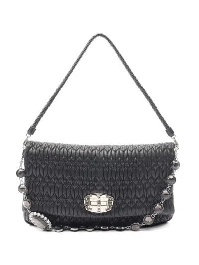 Pre-owned Miu Miu 2000s Matelassé Crystal Shoulder Bag In Black