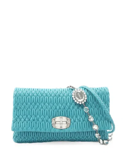 Pre-owned Miu Miu 2000s Matelassé Leather Shoulder Bag In ブルー