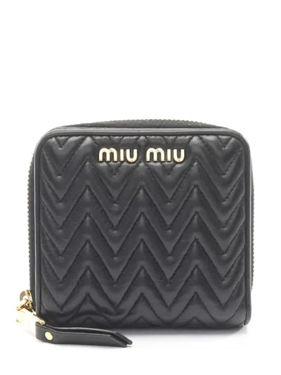 Pre-owned Miu Miu 2000s Matelassé Zip Wallet In Black