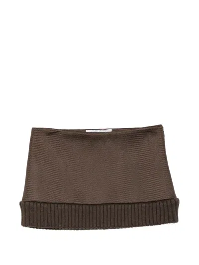 Pre-owned Miu Miu 2000s Mesh-knit Ribbed-trim Mini Skirt In Brown