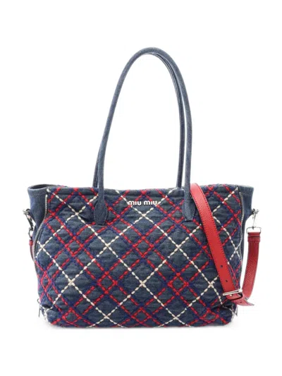 Pre-owned Miu Miu 2000s Ricamo Ta Tote Bag In Blue