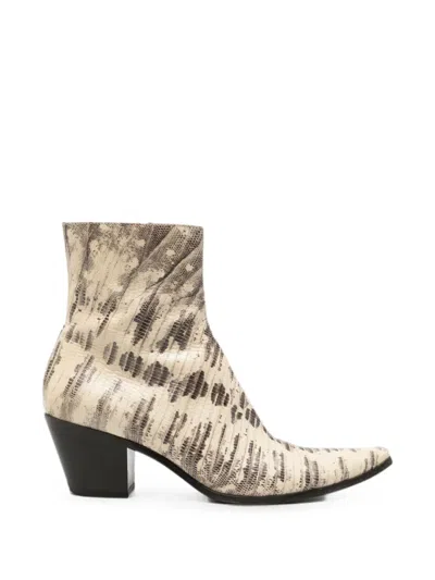 Pre-owned Miu Miu 2000s Snakeskin-effect Point-toe Ankle Boots In Neutral