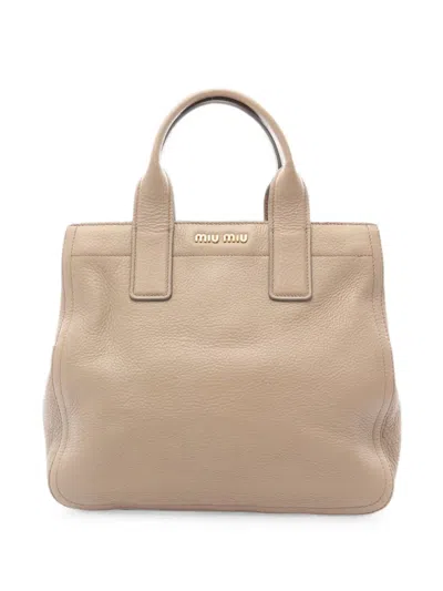 Pre-owned Miu Miu 2000s Vitello Caribu Tote Bag In Neutral
