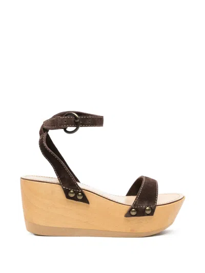 Pre-owned Miu Miu 2000s Wedge-heel Sandals In Brown