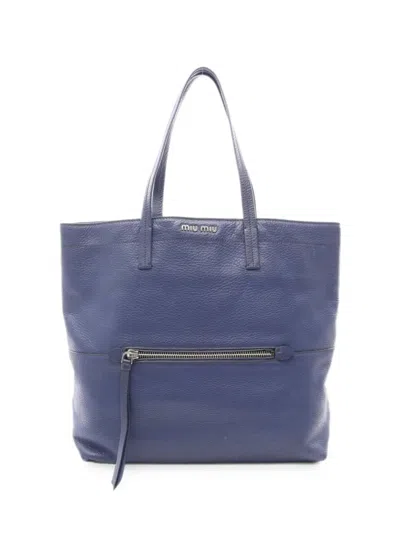 Pre-owned Miu Miu 2000s Zip-pocket Leather Tote Bag In Blue