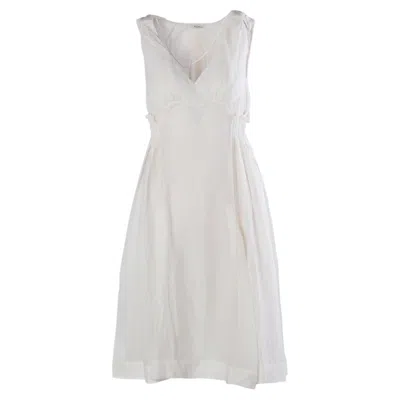 Pre-owned Miu Miu 2007 Silk-cotton Smocked Waist Midi Dress - '00s In Gray