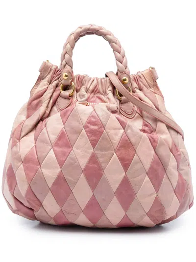 Pre-owned Miu Miu 2008 Harlequin Nappa Satchel In 粉色