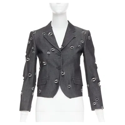 Pre-owned Miu Miu 2009 Distressed Cropped Blazer Jacket It38 In Black