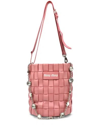 Pre-owned Miu Miu 2010-2020s Crystal-embellished Bucket Bag In Pink
