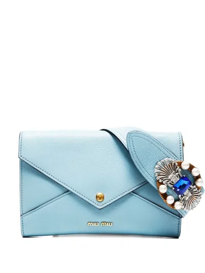 Pre-owned Miu Miu 2010-2020s Envelope Leather Jewel Shoulder Bag In Blue