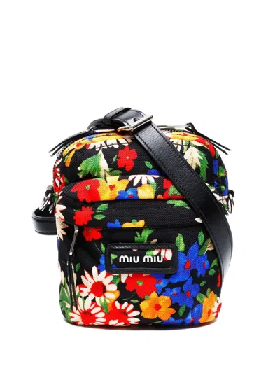 Pre-owned Miu Miu 2010-2020s Floral-print Shoulder Bag In Black