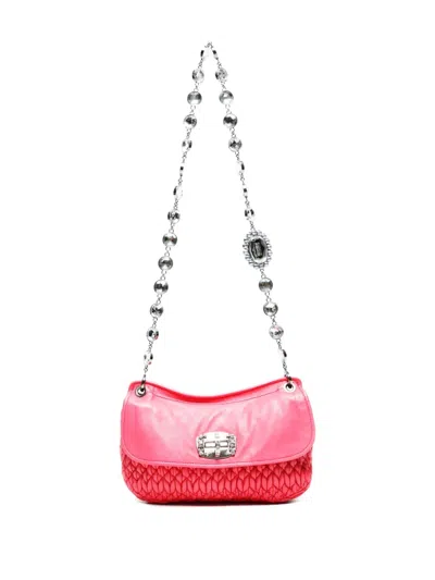 Pre-owned Miu Miu 2010-2020s Matelassé Crystal-detail Shoulder Bag In Pink