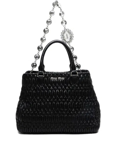 Pre-owned Miu Miu 2010-2020s Matelassé Crystal Tote Bag In Black