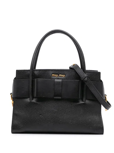 Pre-owned Miu Miu 2010-2024 Madras Fiocco Bow Satchel In Black